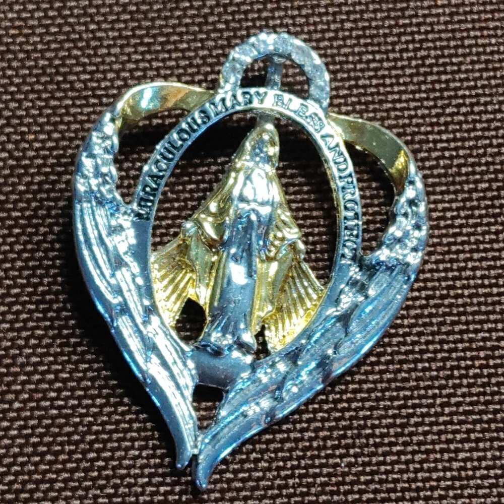 Catholic Miraculous Mary Bless And Protect Pendant Gold Tone Silver Tone